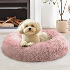 JOLLYVOGUE Calming Dog & Cat Bed for Small Dogs, Anti-Anxiety Donut Cuddler Cozy Soft Round Bed with Anti-Slip Bottom, Fluffy Faux Fur Plush Cushion Beds for Small Medium Dogs (27")