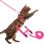 PUPTECK Adjustable Cat Harness and Leash Set Escape Proof Kitten Strap Collar for Walking Travel, Hot Pink
