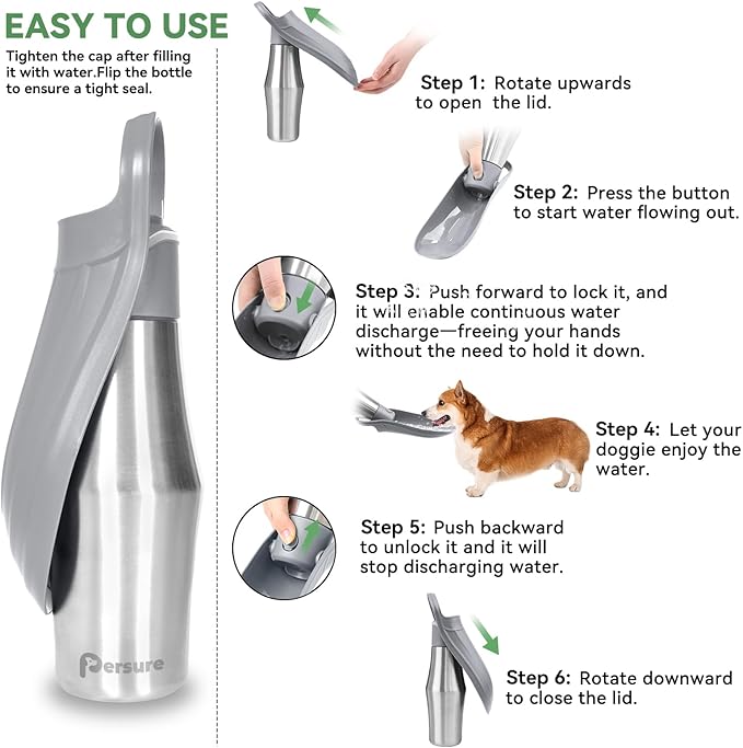 27 OZ Dog Water Bottle Portable Stainless Steel Convenient Pet Water Dispenser, Leak Proof Puppy Travel Water Bowl for Dog Outdoor Walking, Hiking, Perfect Size for All Dog Breeds, Grey