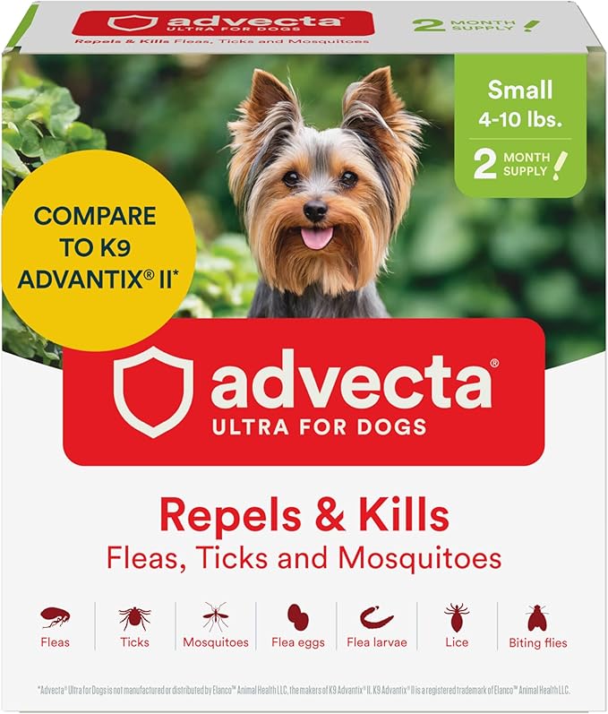 Advecta Ultra Flea and Tick Prevention for Dogs - Small Dog Flea and Tick Treatment & Control - Mosquito Repellent - Fast Acting Waterproof Topical Drops, 2 Month Supply