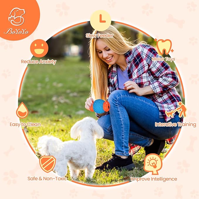 Interactive Dog Toys Treat Dispenser - Slow Puzzle Feeder for Large Dogs, Durable Rubber Chew Toys, Mental Stimulation for Anxiety Relief & Boredom