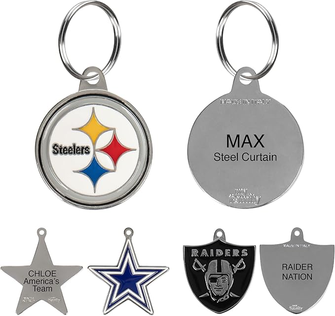Pittsburgh Steelers Engraving Pet ID Tags in 32 Team Logo Shapes - Personalized Dog & Cat Tags with 3 Lines of Customizable Text for Tracking & Safety - Stainless Steel