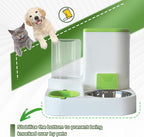 Automatic Cat Food and Water Dispenser Set 2 in 1,All-in-One Gravity Pet Feeder with Stainless Steel Cat Food Bowl Travel Auto Supply Feeder and Water Dispenser for Small Medium Cats Dogs (Green)