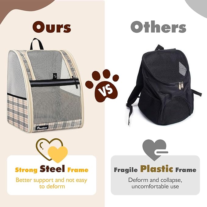 Pawaboo Cat Carrier Backpack, Pet Carrier Backpack for Kitties Small Dogs Puppies, Breathable Cat Bag Carrier, Small Dog Travel Backpack Carrier for Kitten Puppy Bunny, up to 22lbs, Apricot