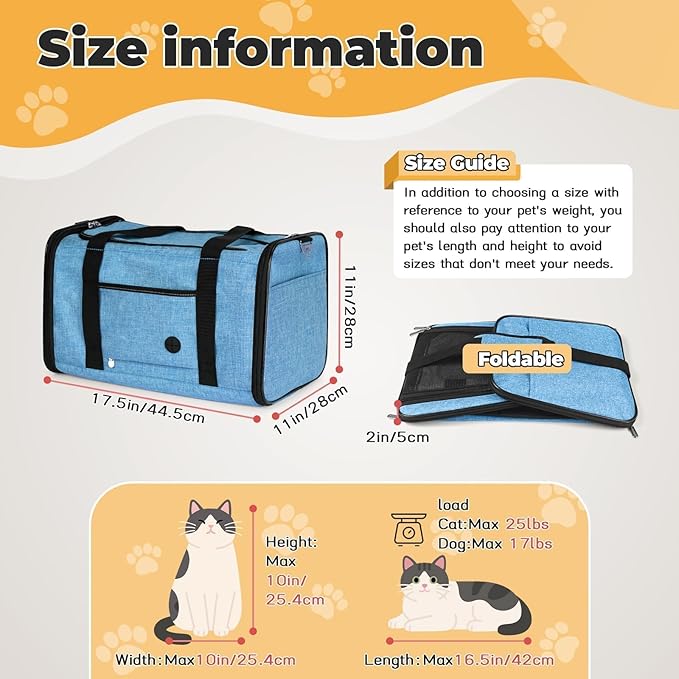 YUDODO 2 Packs 25 lbs Lightproof Soft Sided Pet Carrier for Large Cat & Small Dog Airline Approved Travel Bag Puppy Carriers with Side Pockets & Reflective Mesh, Foldable Portable Lake Blue+Grey Green
