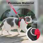 Plutus Pet Adjustable Cat Harness and Leash Set, Quick Release, Escape Proof Nylon Vest with Leather Trim for Kitten, Small Medium Large Cats, Red