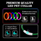 Led Light Up Dog Collar Rechargeable Waterproof, Glow in Dark Dog Collar, TPU Cuttable Lighted Dog Collars for Night Walking Charging USB, Safety for Small Medium Large Dogs Green
