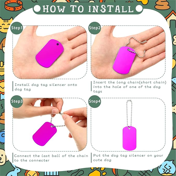 Yinkin 200 Pcs Personalized Military Dog Tags Set Including 100 Pcs Aluminum Blank Dog Tags for Engraving 100 Ball Steel Chain Rectangle Metal Blank Stamping Label for DIY Craft(Purple)