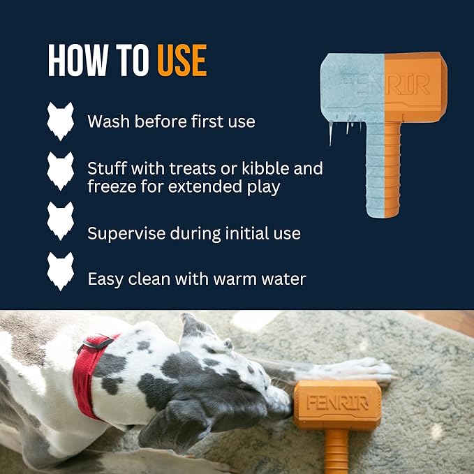 Fenrir Hammer Dog Chew Toy Strong Rubber Stuffable Enrichment Toy for Chewers (Blue, Medium)