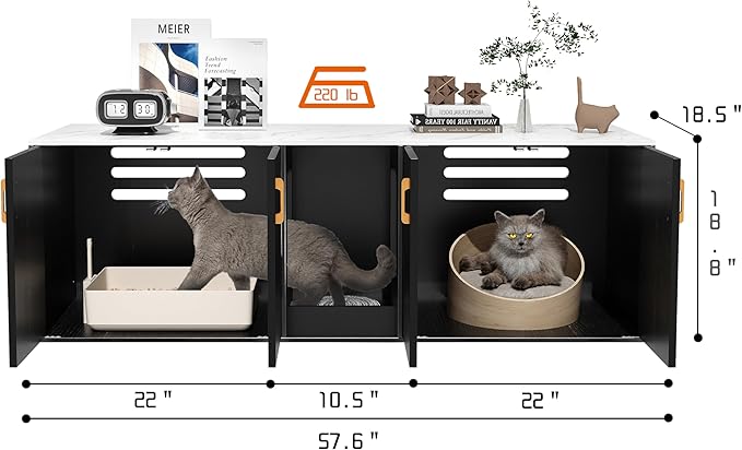 Cat Litter Box Enclosure for 2 Cats,cat Litter Box Enclosure Furniture with Double Room,Stackable,Indoor，Large cat Cabinet,pet House Side Coffee Table,White and Black (Black)