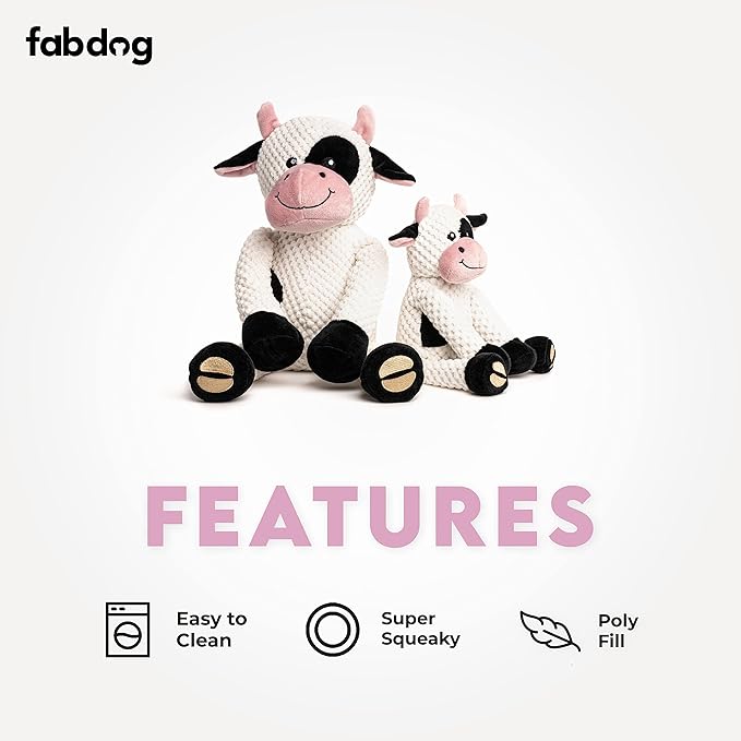 fabdog Floppies Plush Dog Toy - Cute & Durable Squeaky Dog Toys - Best Squeak Toy for Puppies and All Breeds | Ideal Pet Gift| Large Cow