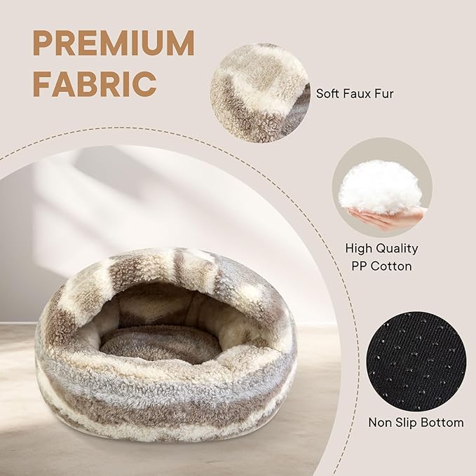 Dog Beds for Small Dogs, Cat Bed Cave, Washable Cute Cat Bed, Cozy Nook Pet Bed for Dogs or Cats, Anti-Slip Puppy Bed Fits up to 5 lbs Pets(Khaki Texture, 16" x 16")