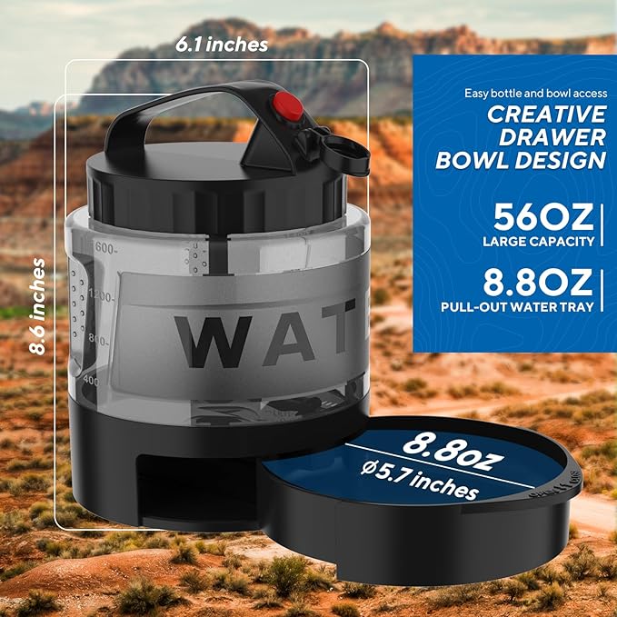 lesotc Portable Dog Water Bottle, 56oz Large Travel Water Bowl Dispenser for Dogs Camping Beach Walking Essentials, Big Pet Bottles Hiking Traveling Park Car Trips Accessories for On The Go, BPA Free