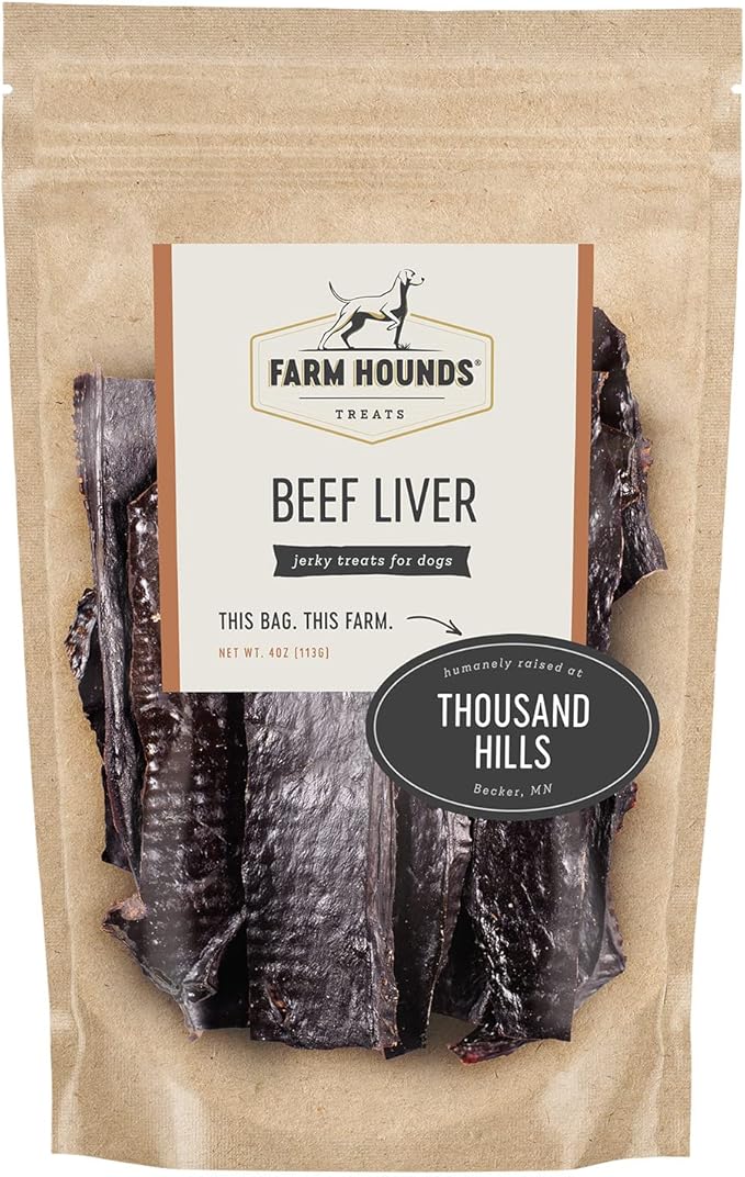 Farm Hounds - Beef Liver - Premium Natural Beef Liver Jerky For Dogs - Made From 100% Humanely Raised Cattle - Organ Treats - Great For Training & Treats - No Added Fillers - Made in USA - 4oz -1 Pack