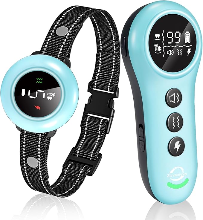 2-in-1 Shock Collar for Dogs & Dog Training Collar with Remote Control 3300FT, Dog Bark Collar with IP67 Waterproof 5 Level Sensitivity, Rechargeable E Collar for Small Medium Large Dogs - Blue