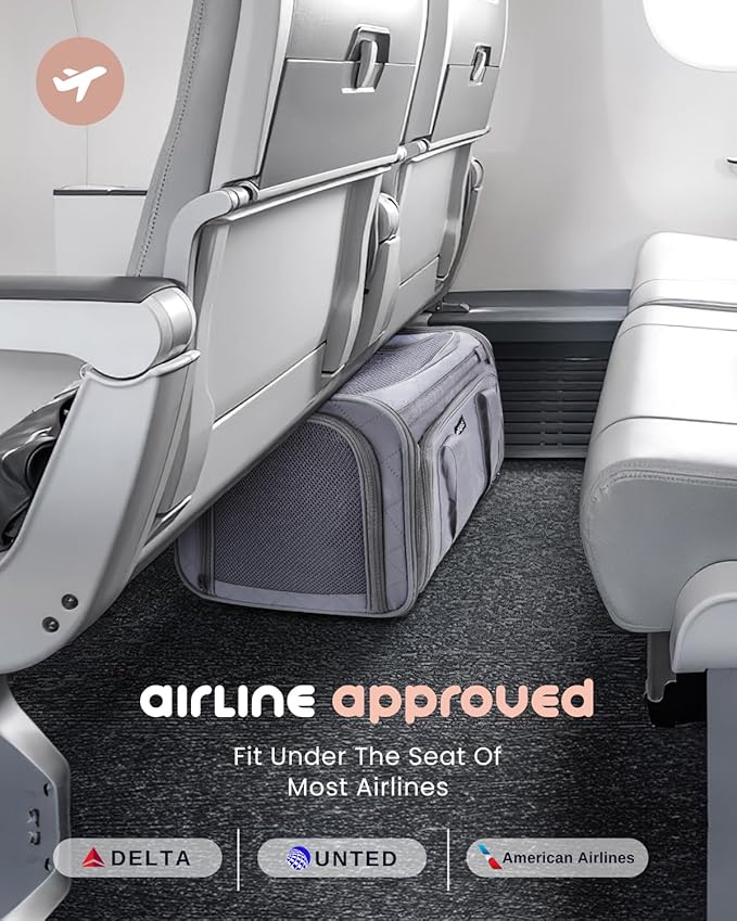 MIDOG Cat Carrier Soft for Small to Medium-Sized Cats,Up to 25 Lbs, TSA Airline Approved Soft Sided Pet Carrier,Collapsible Travel Cat Carry Bag(Grey)