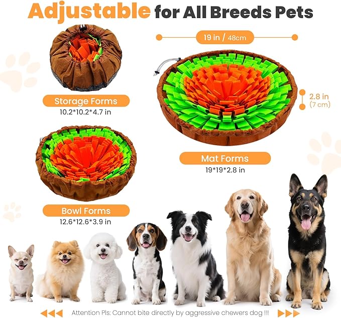 PETCARE Snuffle Mat for Dogs Adjustable Slow Feeder Bowl Interactive Enrichment Puzzle Toys for Small Medium Large Breed Dogs Cats Puppy Sniff Foraging Mats Mental Stimulation Treat Game, 19*19 inch