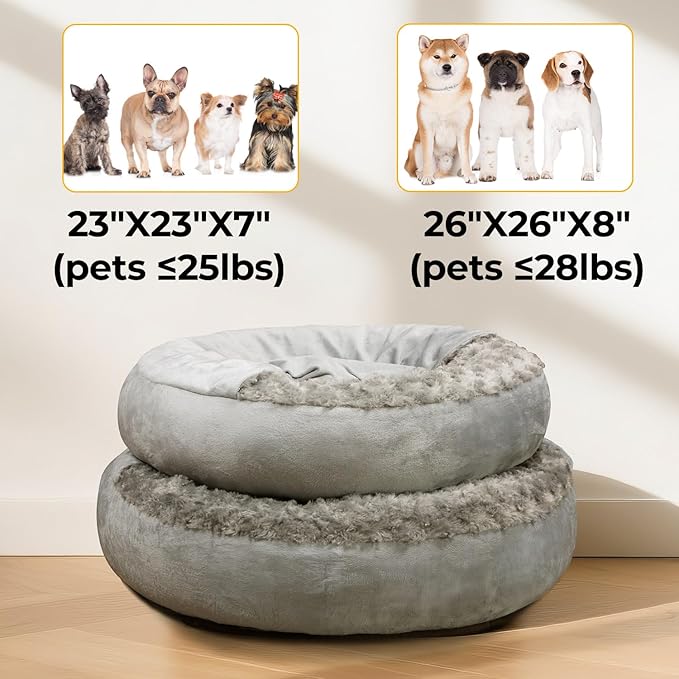 Small Dog Bed with Blanket Removable Cover Cave Washable Cat Pet Bed for Crate Toy Puppy Donut Round Pad Plush Cozy Anti-Slip Bottom Gray 23X23X7 inch
