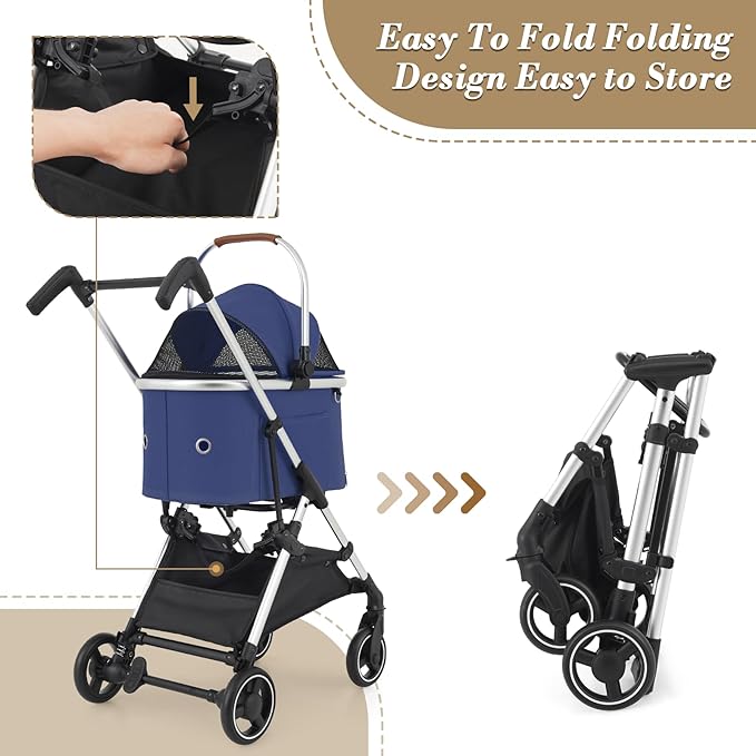 Athena collection Dog Stroller for Small/Medium Dogs,Foldable Pet Stroller with Detachable Carrier,Lightweight Cat Stroller up to 33lbs(Navy Blue)