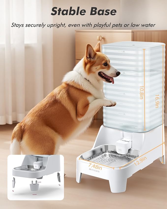 Automatic Dog Water Bowl Dispenser with Patented Faucet - 8L Large Gravity Cat Water Dispenser with Filter & Adjustable Base, Wide Mouth for Easy Clean, BPA-Free, Stainless Steel Pet Waterer for Pets