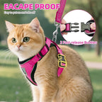 PUPTECK Cat Harness and Leash Set Escape Proof Reflective Cat Walking Harness Adjustable Soft Breathable Mesh Vest for Small Pets, Deep Pink, M
