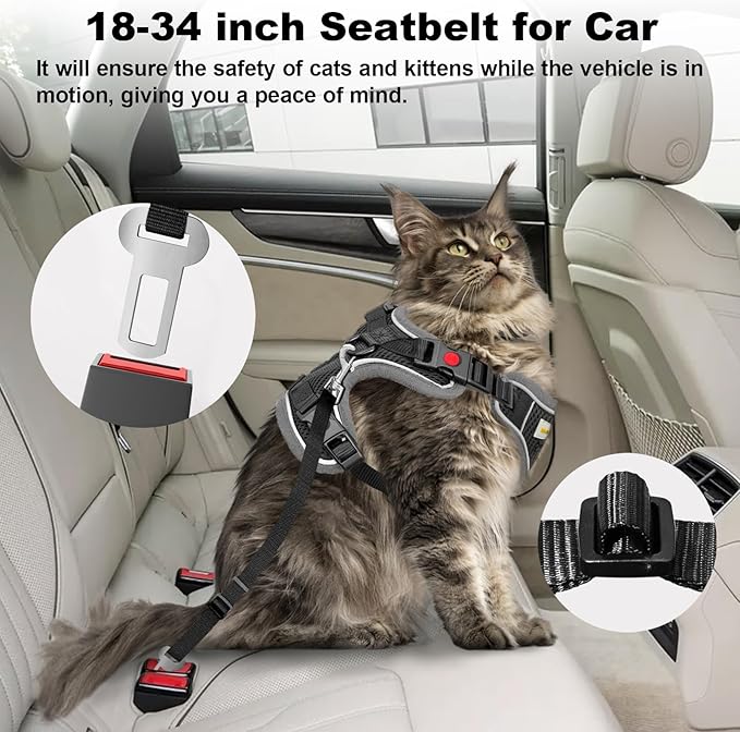 Cat Harness and Leash for Walking, Retractable Cat Harnesses and Leash Set Escape Proof, Breathable Soft Kitten Small Large Harness for Travel Training and Walking, Black, S