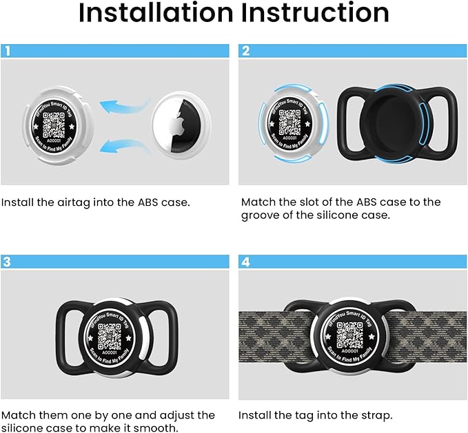 Waterproof AirTag Dog Collar Holder for Apple Tracker QR Code Case Blue