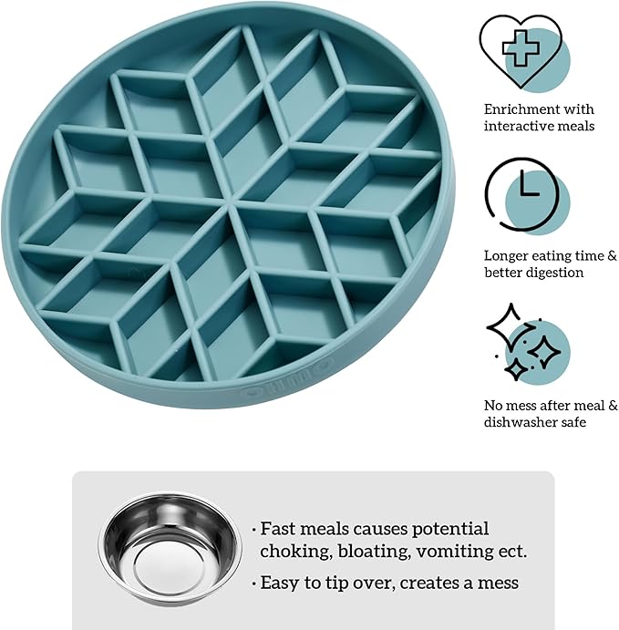 OHMO Slow Feeder Dog Bowls (Diamond, 8" Celestial) Enrichment Toy Soft Silicone Food Safe Feeding Bowl Non Slip Suction Cup for All Breed Pet, Cat Slow Down Eating Dishes, Boredom and Anxiety Reducer