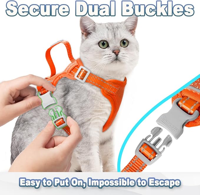Cat Harness and Leash Set Escape Proof for Kitten Walking, Soft Adjustable Top Handle Vest Harnesses for Cats, Easy Control Breathable Reflective Small Medium Large, Orange, XS