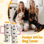 Husky Gifts for Women Dog Lovers 40 oz Floral Husky Tumblers with Handle and Straw, Stainless Steel Vacuum Insulated Travel Coffee Mug Cup Water Bottle