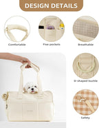 Dog Purse Carrier for Small Dogs Rabbit cat with Large Pockets, Cotton Bag, Dog Carrier Soft Sided, Collapsible Travel Puppy Carrier (Beige, 13.6" L x 6.5" W x 10" H)