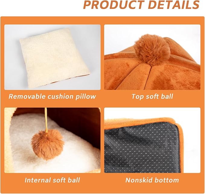 Cat Bed Cave for Indoor Cats,Cat House Tent Bed with Removable Washable Cushioned Pillow, 2-in-1 Kitten Beds for Indoor Kittens,Pet Bed