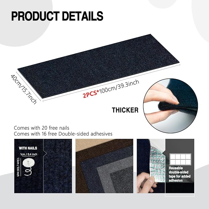 2Pack Total 78.7"x15.8" Cat Scratch Mat for Cat Couch Furniture and Wall Protector | Trimmable Self-Adhesive Carpet Climb Cat Scratcher for Covering Cat Tower and Replacement Pads (Blue)