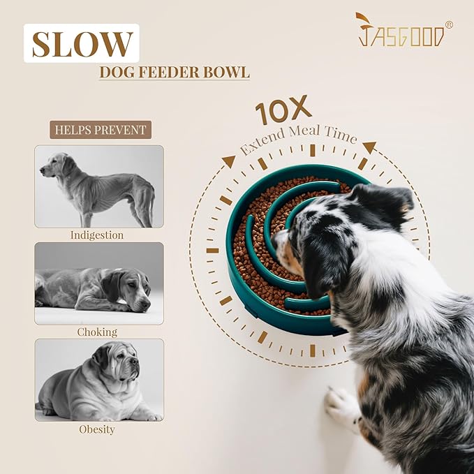 JASGOOD Slow Feeder Dogs Bowl for Large Medium Dogs,Anti-Gulping Pet Slower Food Feeding Bowls Stop Bloat,Preventing Choking