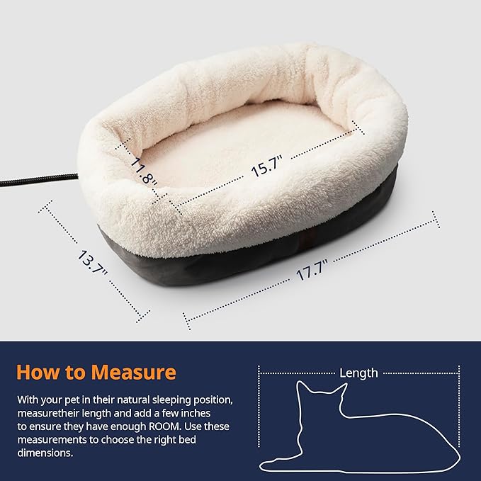 Heated Cat Bed with Auto Shut Off Timer, 17.7" x 13.7" Adjustable Temperature Indoor Pet Heating Cushion Bed for Kittens, Cats, Puppies and Small Dogs, Gray