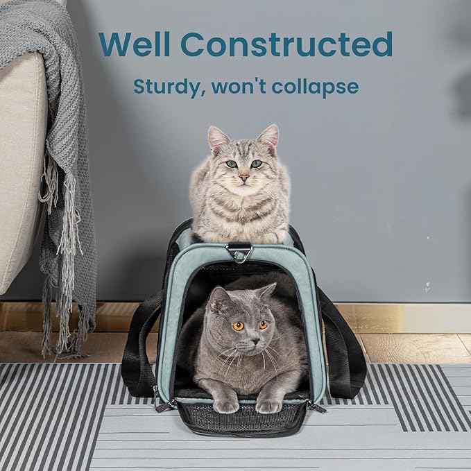 Petsfit 18 x 11 x 11 Pet Carrier Airline Approved, Soft-Sided Cat Carrier, Lightweight and Collapsible, Ventilation on 5 Sides, Escape Proof, with Adjustable Shoulder Strap, Soft Cushion