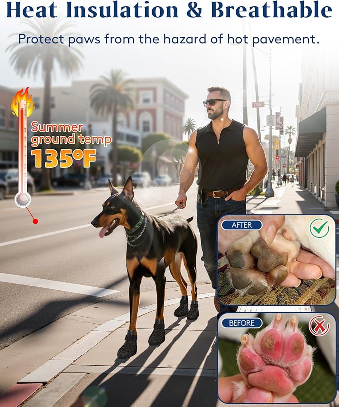 Dog Shoes for Hot Pavement, Breathable Dog Boots Paw Protectors with Adjustable Straps & Non-Slip Sole, Easy On & Off, Waterproof, Easy-Cleaning (Pink, L)