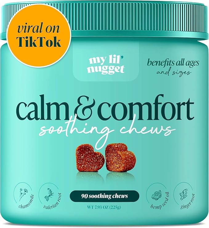 My Lil’ Nugget – Calming Chews for Dogs | Helps Maintain Calm Behavior for Noise, Travel & Routine Changes | Hemp Seed, Chamomile & Melatonin | Beef‑Flavored Soft Chews, 90 Count