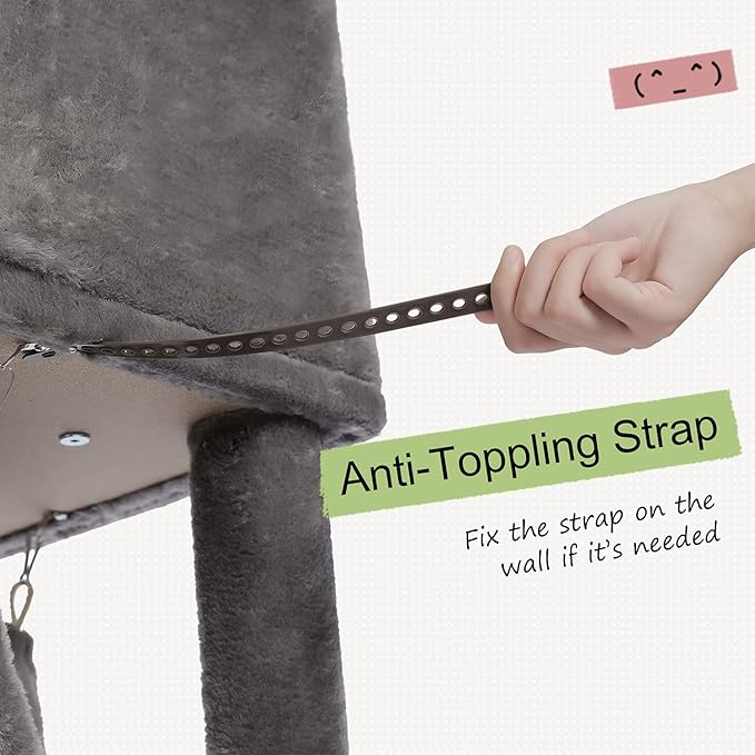 PEQULTI Floor to Ceiling Cat Tree 92.9’’-101.6’’ Height Adjustable Cat Tower Tall Kitty Climbing Play House with Scratching Posts, Cozy Condo, Perches and Large Hammock for Indoor Cats Gray