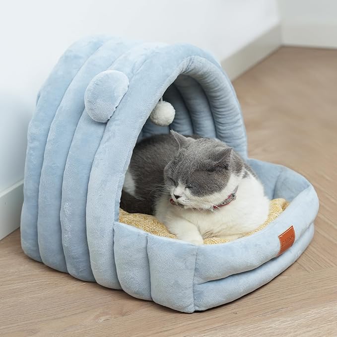 Cat Bed for Indoor Cats, Cat Cave with Reversible Cushion Pillow for All Season, Cat Beds for Indoor Cats, Kitty and Small Dogs, Soft Premium Cotton Cat Bed with Anti-Slip Bottom