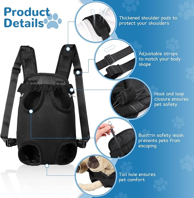 YUDODO Pet Dog Carrier Backpack Adjustable Dog Front Carrier, Legs Out Easy-Fit Dog Travel Backpack Carrier for Hiking Camping for Small Medium Dogs Cats and Rabbits (Medium (Pack of 1), A-Black)