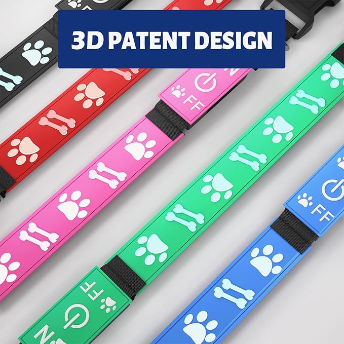 Light Dog Collar, 3D LED Dog Collars, Adjustable Light Up Dog Collar USB Rechargeable Bright for Night Walk Safety Glowing Pet Collar for Large Dogs, Red