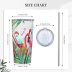 Dujiea 20oz Tumbler With Lid And Straw, Tropical Pink Flamingo Vacuum Insulated Iced Coffee Mug Reusable Travel Cup Stainless Steel Water Bottle