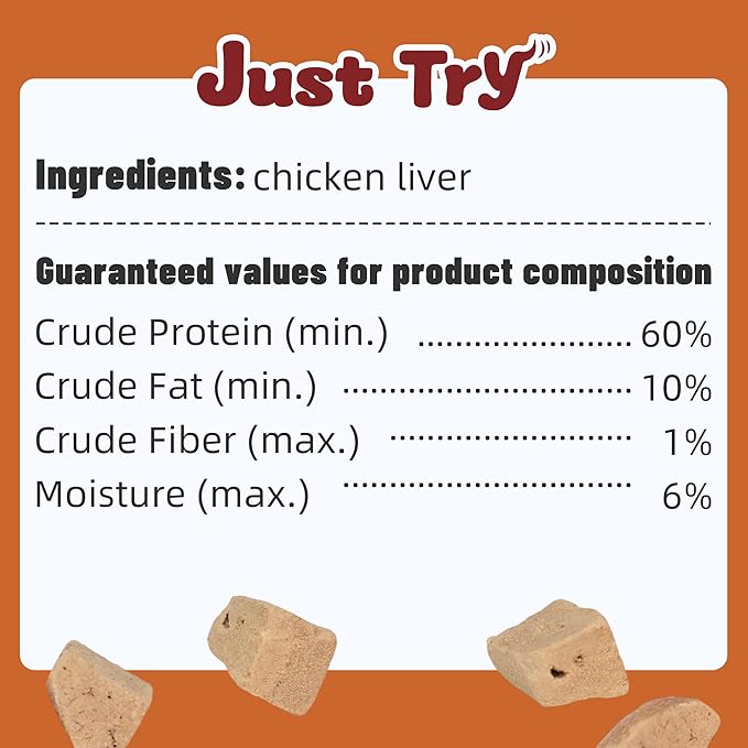 Just Try 8.71 oz Freeze-Dried Chicken Liver Treats for Dogs - Natural, Protein-Packed Dog Training Snacks - Grain-Free, Iron & Vitamin A Rich
