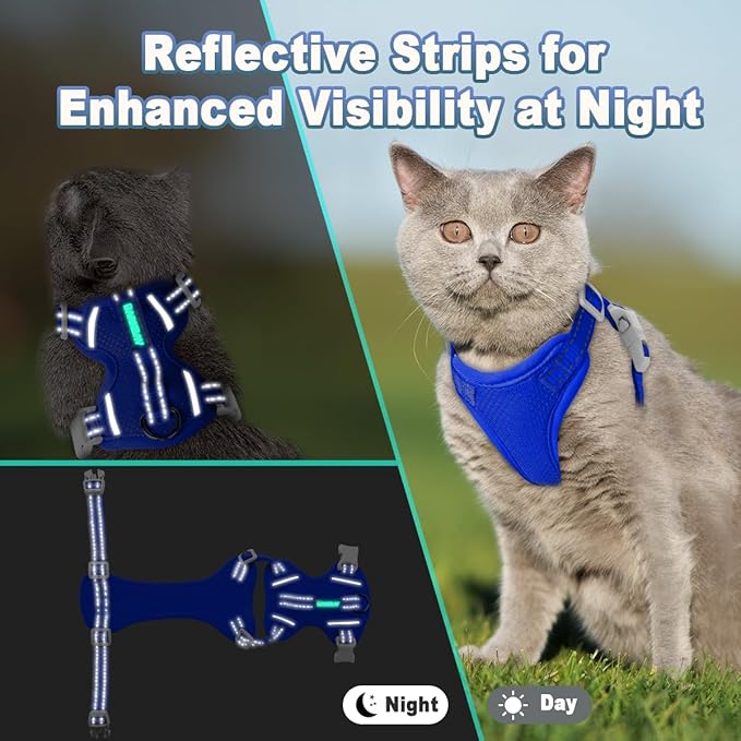 Cat Harness and Leash Set Escape Proof for Kitten Walking, Soft Adjustable Top Handle Vest Harnesses for Cats, Easy Control Breathable Reflective Small Medium Large, Sapphire Blue,M