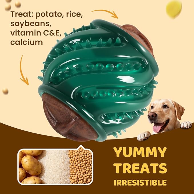 Dog Treats & Chew Toys: Long-Lasting Interactive Dog Toys to Keep Them Busy, Tough Dog Dental Chew, Enrichment Cognitive Healthy Ball Gift for Small Medium Large Breeds, Beef Flavor, Green