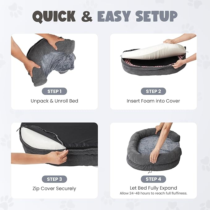 Orthopedic Dog Bed for Medium Dogs, 35" Oval Couch Bed with Sides and Soft Egg Crate Foam, Calming Washable Pet Bed with Anti-Slip Bottom, Durable Cuddler for Sleeping, Grey (35")