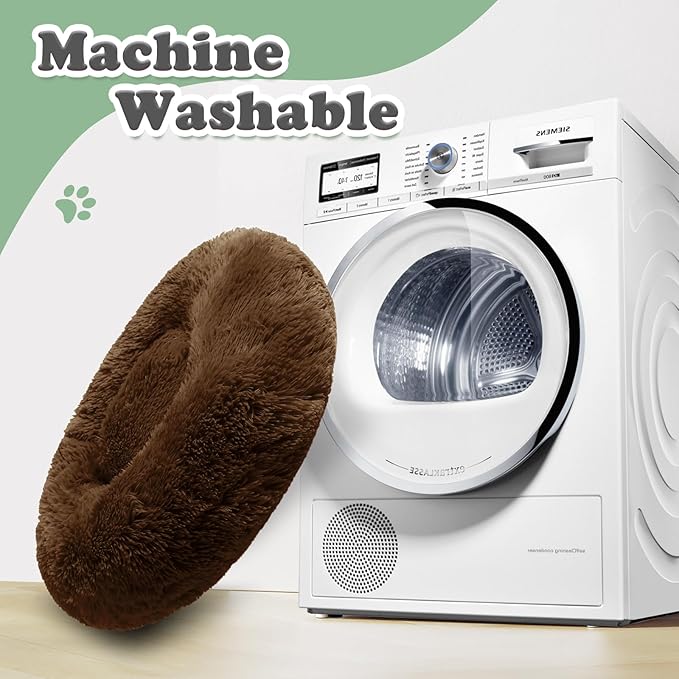 JOLLYVOGUE Dog & Cat Bed, Calming Anti-Anxiety Pet Bed for Small Dogs, Fluffy Donut Cushion for Small and Medium Pets (20")