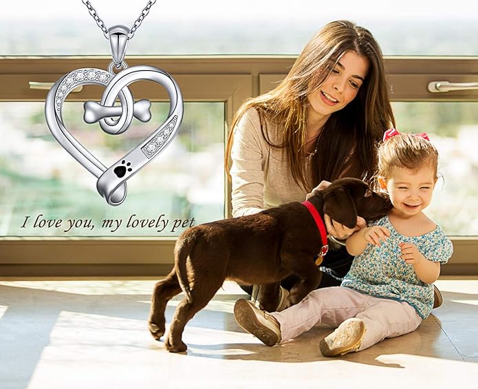 Paw Print Necklace Cat Puppy Paw Earrings Sterling Silver Hypoallergenic Dog Paw and Bone Friendship Cubic Zirconia Paw Set for Women Teen Girls