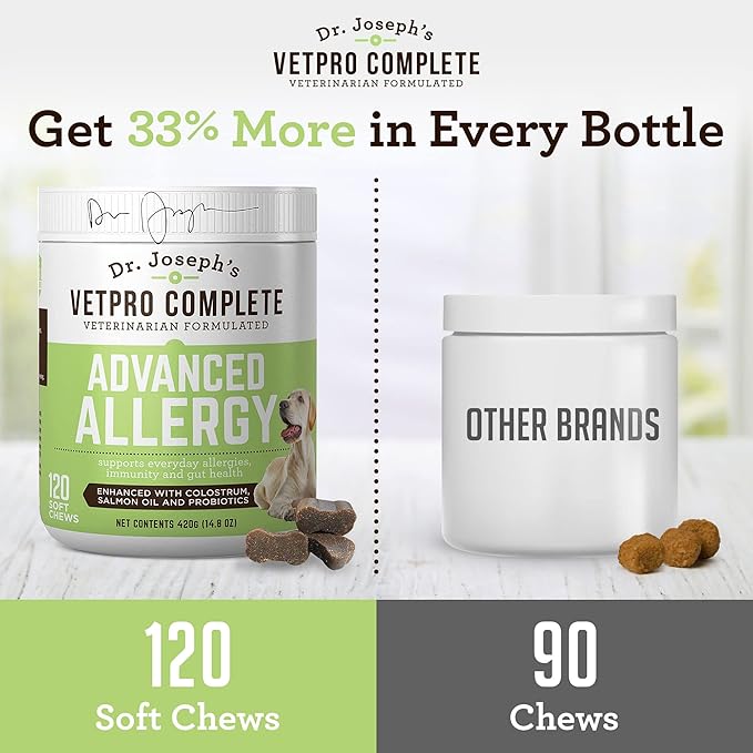 VetPro Advanced Allergy and Itch Support for Dogs - Supports Seasonal Allergies, Itchy Skin, & Immunity - Enhanced with Salmon Oil, Probiotics & Colostrum for Allergies, Immune Support, & Gut Health